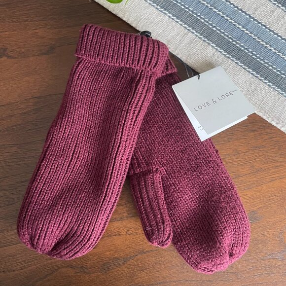 Indigo Love & Lore Outdoor Fleece Lined Knit Mittens Bordeaux Burg Sz OS NWT - Picture 5 of 12